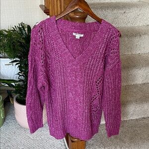 American Eagle Outfitters Oversized Slouchy V-Neck Cable Knit Sweater